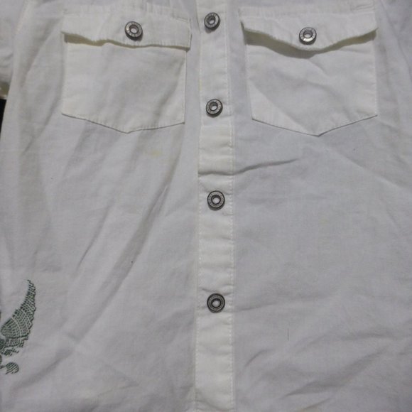 GUESS, full snap button front short sleeve shirt, Live The Moment print on back - Picture 7 of 12